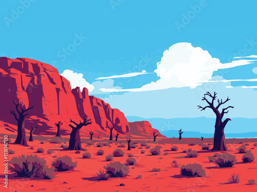 Australian Desert with Tree and Blue Sky