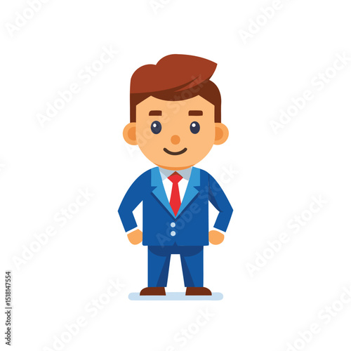 Simple cartoon of a tiny businessman in blue suit vector illustration