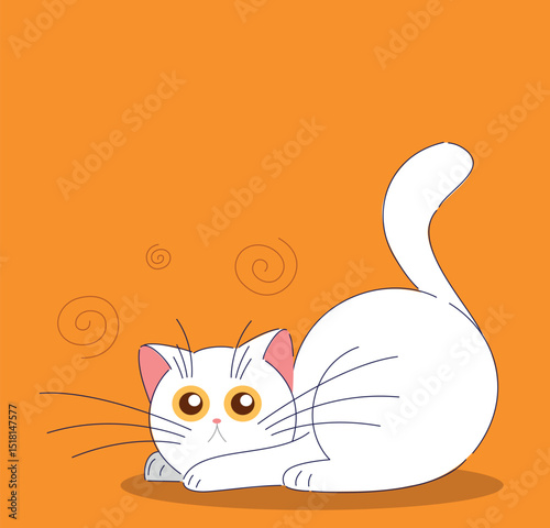 An Adorable and Cute Cartoon Cat Featured on a Bright and Cheerful Orange Background