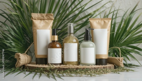 Eco-Friendly Beauty Products with Palm Leaves and Natural Aesthetic Background