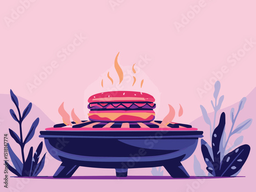 Pink Barbecue Grill Illustration