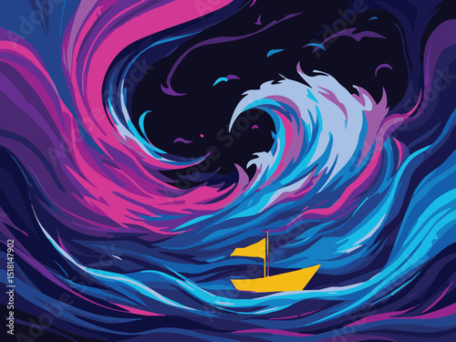 Whirlpool and Yellow Boat Surreal Scene