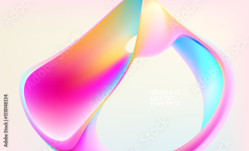 Colorful 3D liquid lines. Abstract fluid shapes on white background. Wavy design elements.
