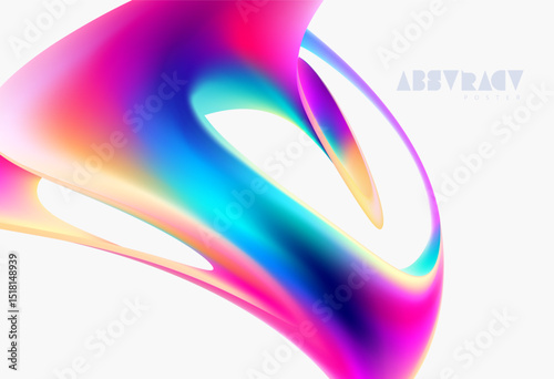 Colorful 3D liquid lines. Abstract fluid shapes on white background. Wavy design elements.