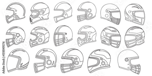 Black Silhouettes of Various Helmets icon, Black and White Knight Helmets, Black Silhouettes of Motorcycle and Viking Helmets
