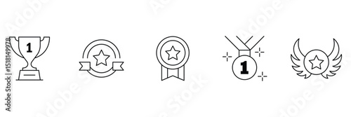 Premium success badge trophy medal icon bundle with star label award vector illustration for achievement motivation recognition appreciation reward honor.