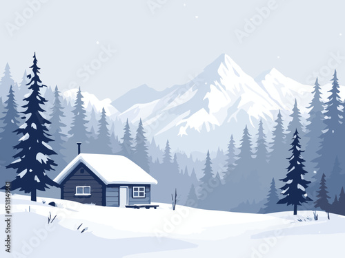 winter landscape in the mountains with house