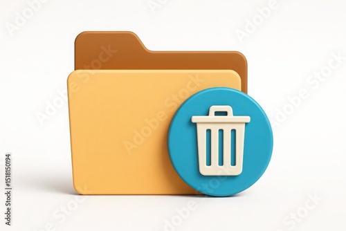 3d render of a computer file folder with a trash can icon illustrating deletion or removal concept