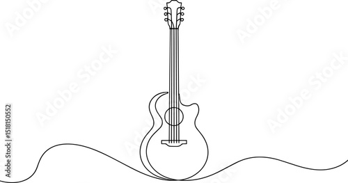 Continuous line drawing of a guitar. One line drawing