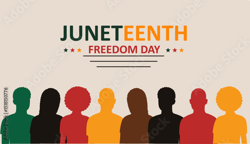 Silhouette face head in profile ethnic group of black African and African American men and women. Identity concept - racial equality and justice. Racism, discrimination. Juneteenth emancipation.