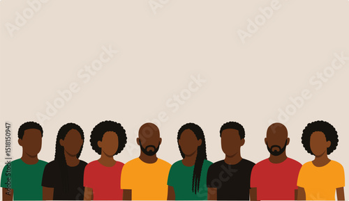 vector illustration of a group of people silhouettes
Silhouette face head in profile ethnic group of black African and African American men and women. Juneteenth emancipation with copy space. 