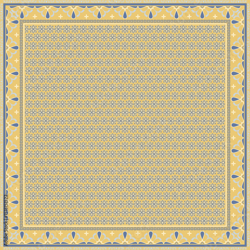 Hijab scarf flower abstract pattern.Ethnic geometric ornament with frame motif border hijab pattern.Design for fabric,print,scarves,shawl,kerchief,bandana,clothing,pareo,pillows,tablecloth,decoration.