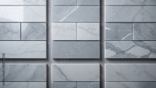 Modern subway tile with Carrara marble wall background