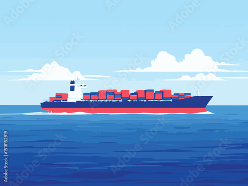 Cargo Ship Vector Illustration