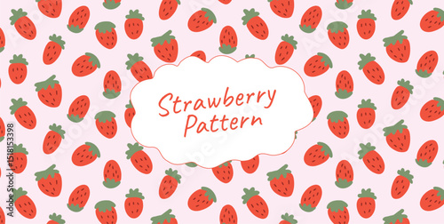 Seamless pattern with red strawberries on pastel background. Hand drawn repeat texture for picnic packaging, summertime textile, wrapping. Flat vector illustration.