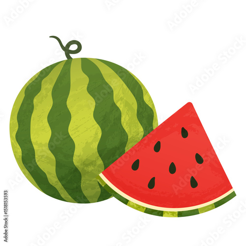 bright whole watermelon with seeds with watercolor effect