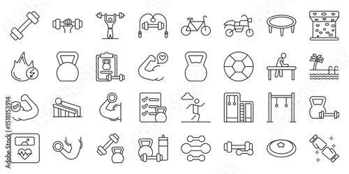 Fitness & Outdoor Activity set of web icons in line style.  fitness, exercise, workout, training, gym, strength and bodybuilding. Vector illustration