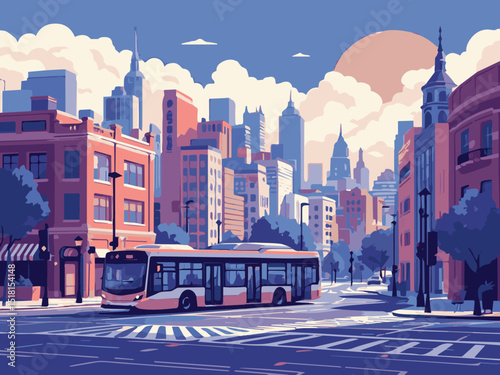 downtown street in the city with bus