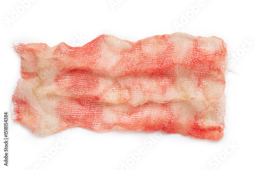Papier peint Texture of medical bandage with blood stains on white background, bloody medical