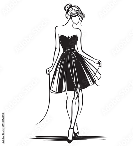 Stylish fashion models. Fashion girls Sketch. Woman in dress