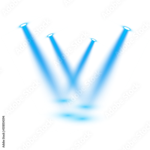 PNG Blue Spotlights Beam Effect with Glowing Light Rays on Transparent Background for Stage Show or Futuristic Scene


