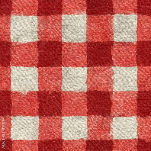 Seamless pattern featuring a classic red and white checkered design, showcasing a textured fabric appearance, ideal for various textile applications and creative projects