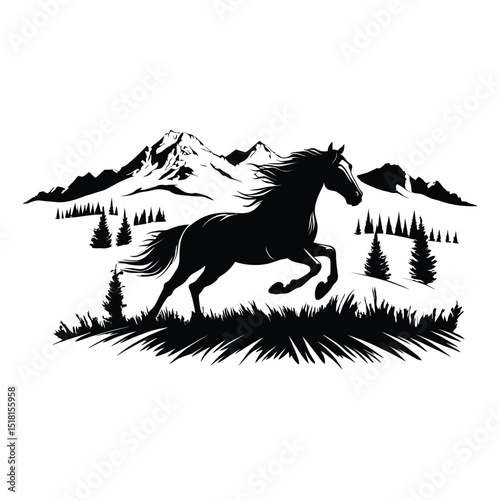 Horse galloping across a field silhouette Design
