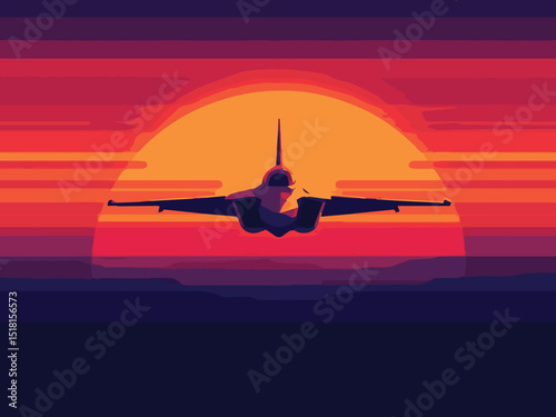 Jet Flying in Dramatic Sunset