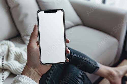 Clear Pixel Image of Mockup of a Phone Held by a Womans Hand on the Street