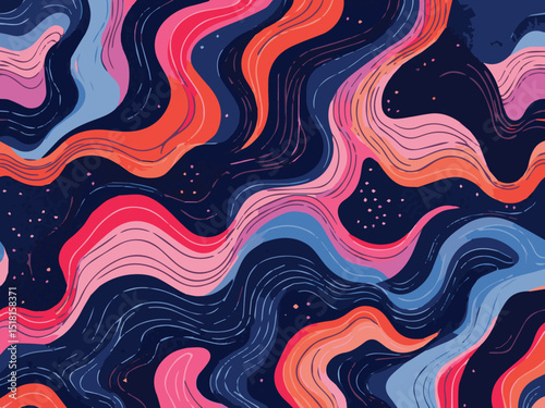 Abstract Flowing Wave in Night Sky Colors