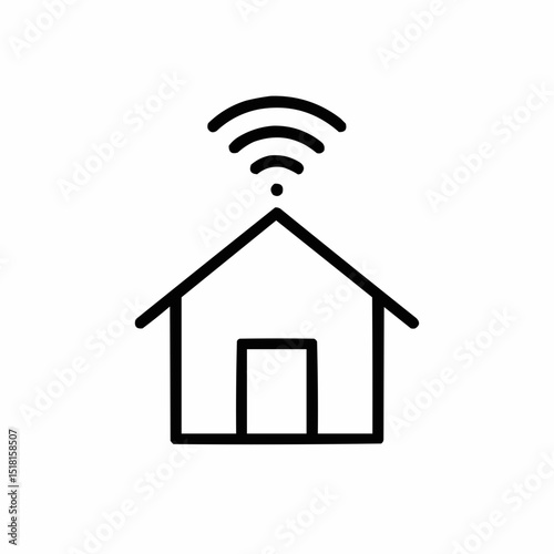 Outlined house with a Wi-Fi signal above — connected smart home.