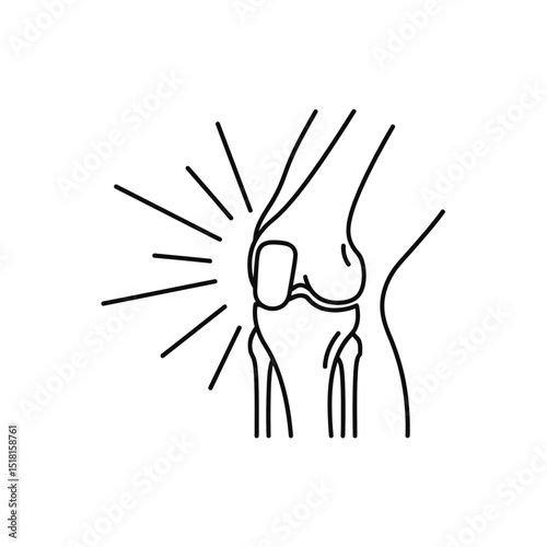 Outline of a human knee joint with pain indication around it  