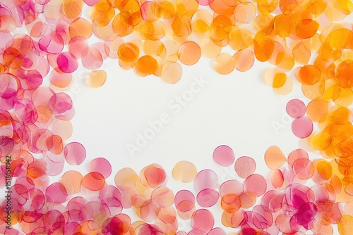 vibrant and colorful frame made of pink, orange, yellow, red confetti against a white background, enchanting and festive atmosphere for text or design, Wedding card border frame 