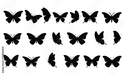 Butterfly silhouettes set with flying insect icons and decorative wing designs