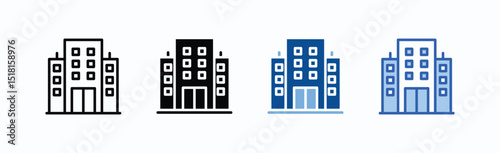 Office Building Icon Sheet Multiple Style Collection Isolated Vector