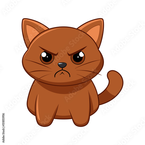 Grumpy Brown Cat Cartoon Illustration