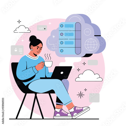 Remote Work with Cloud Server Vector