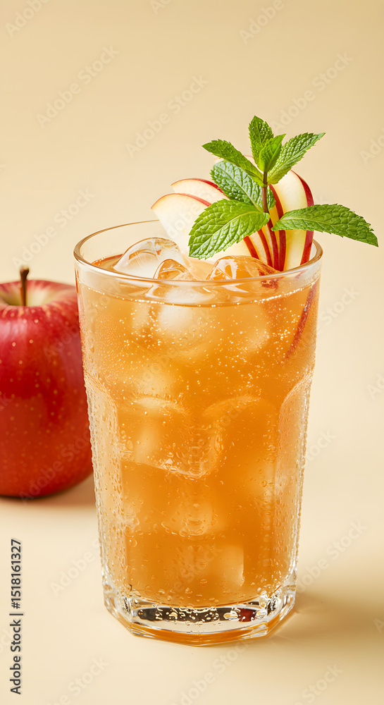 Fototapeta premium Apple Iced Tea with Mint on Beige Background