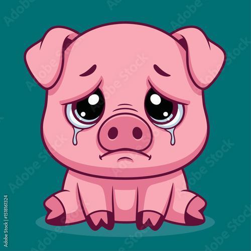 cute and sad pink pig vector illustration