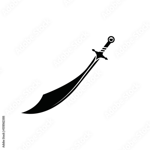 Elegant Black Scimitar Sword Fantasy Weapon, Game Design, Graphic