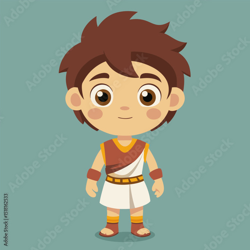 Adorable Cartoon Roman Boy in Toga. Fun Illustration
