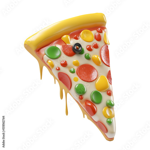 Slice of pizza with toppings isolated on a white background
