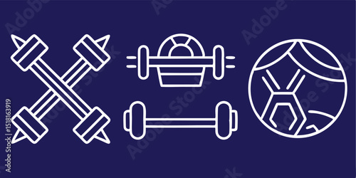 Fitness equipment icons including dumbbells and medicine ball