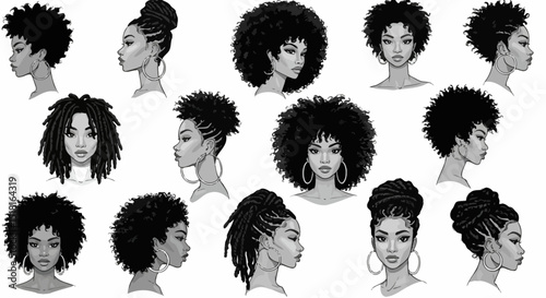 Twelve Stylish Black Women with Diverse Hairstyles and Hoop Earrings