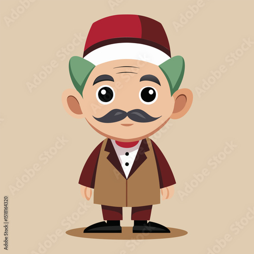 Charming Cartoon Man in Traditional Clothing