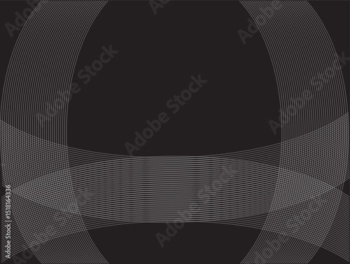 Thin white lines form symmetrical patterns resembling waves and nets on a black background, creating a futuristic and elegant impression