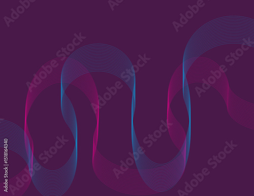 Blue and magenta gradient curved lines form an abstract pattern on a dark purple background, creating a futuristic and dynamic visual effect