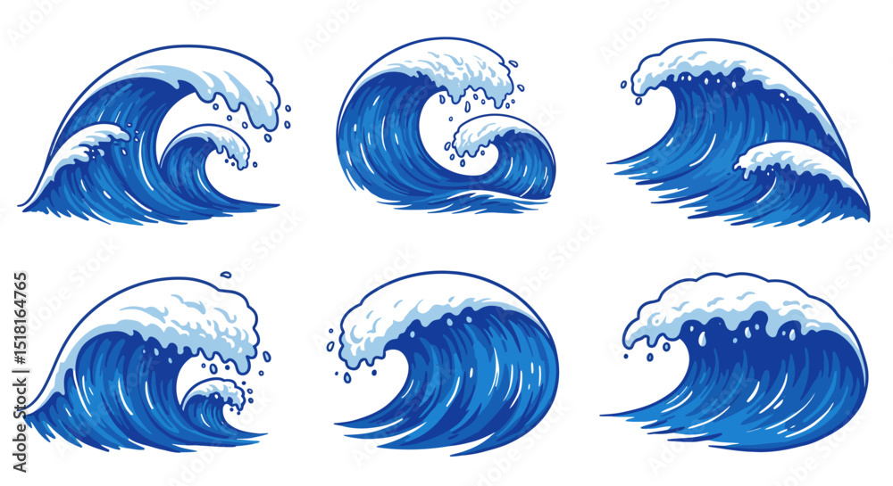Fototapeta premium Collection of Stylized Ocean Waves