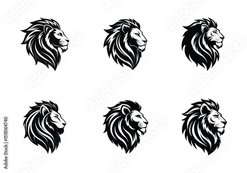 Majestic Lion Head Logo Collection – Tribal Style Vector Set in Pure Black

