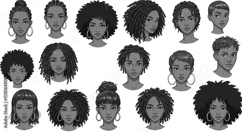 Diverse Female Portraits with Varied Hairstyles